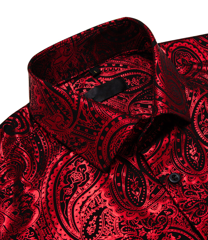 Red Black Paisley Flower Hot Stamping Men's Long Sleeve Shirt