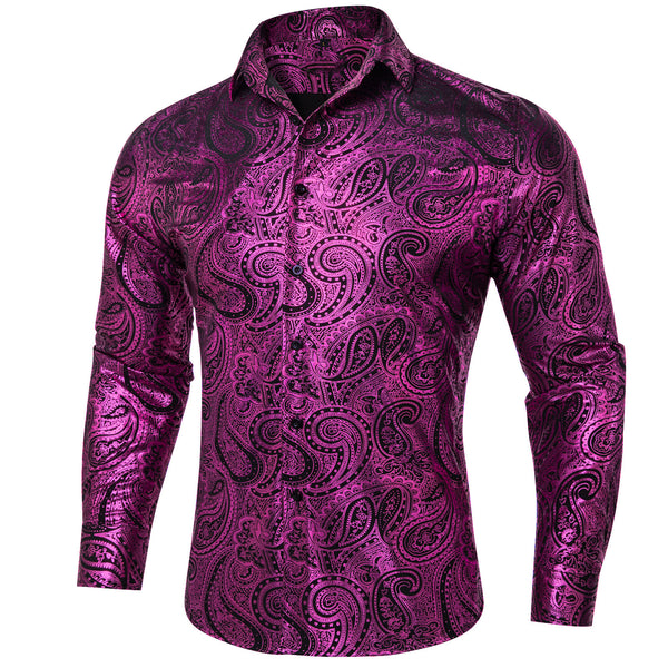 Purple Black Paisley Flower Hot Stamping Men's Long Sleeve Shirt