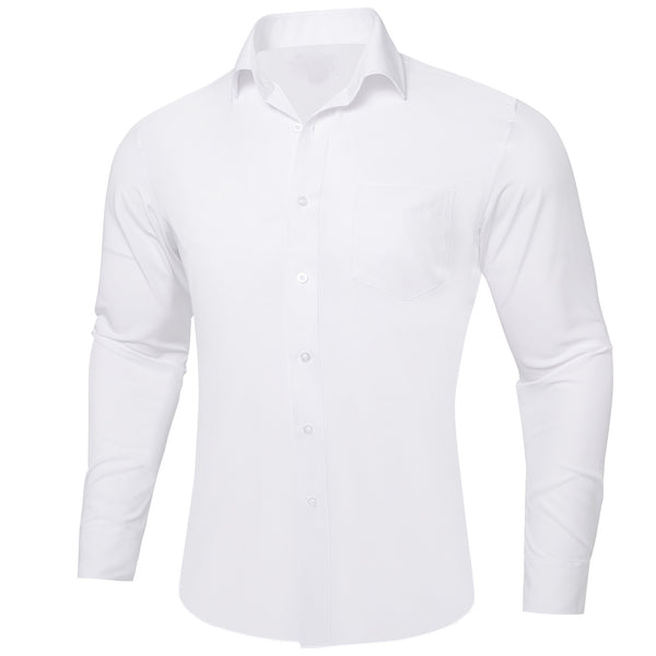 White Solid Silk Men's Long Sleeve Business Shirt