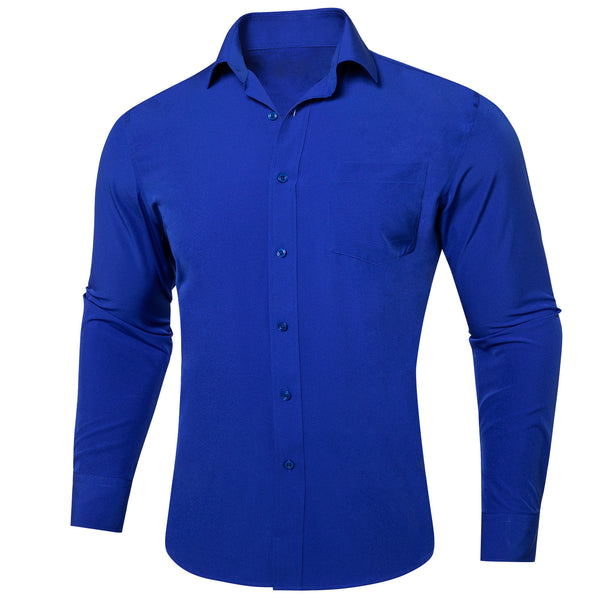 Sapphirine Blue Solid Silk Men's Long Sleeve Business Shirt