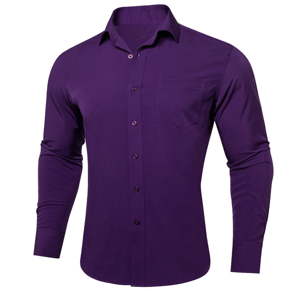 Dark Purple Solid Silk Men's Long Sleeve Business Shirt