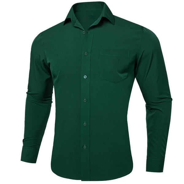Ties2you Long Sleeve Shirt Emerald Green Solid Silk Business Shirt for Mens