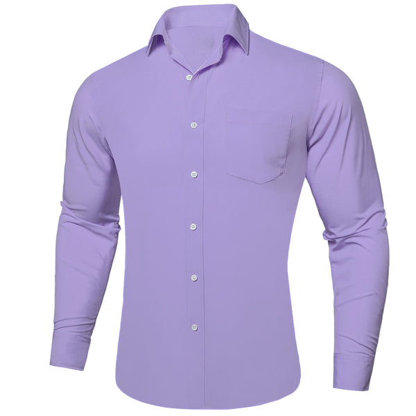 Purple Solid Silk Men's Long Sleeve Business Shirt