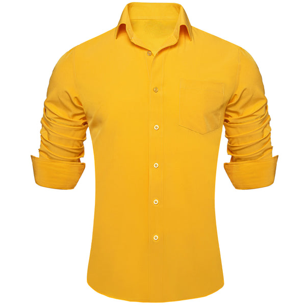 Yellow Solid Silk Men's Long Sleeve Business Shirt