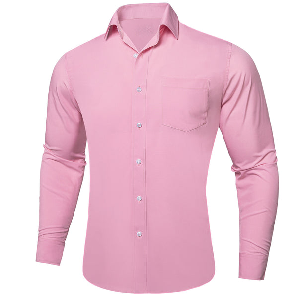 Ties2you Long Sleeve Shirt Petal Pink Solid Silk Men's Business Dress Shirt