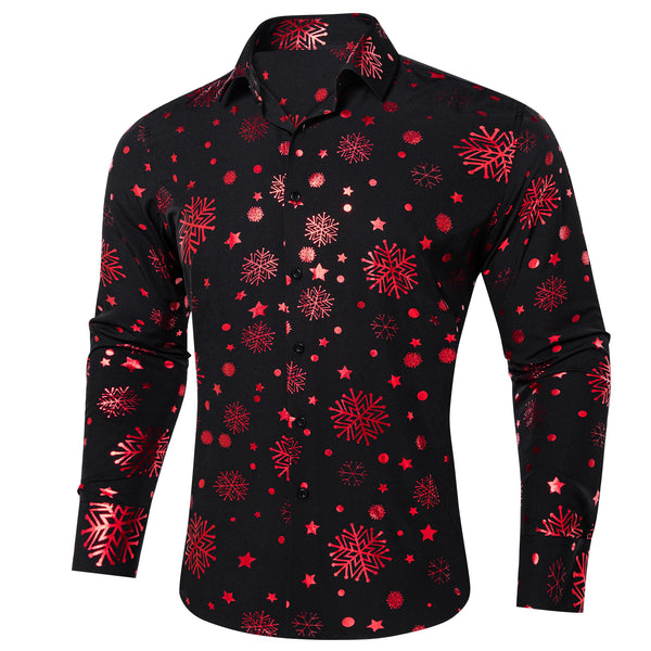 Black Red Snowflakes Long Sleeve Shirt Christmas