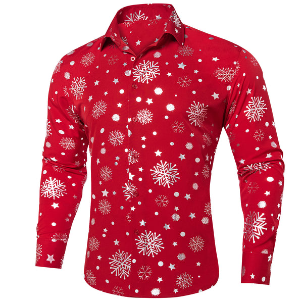 Red White Snowflakes Long Sleeve Shirt 