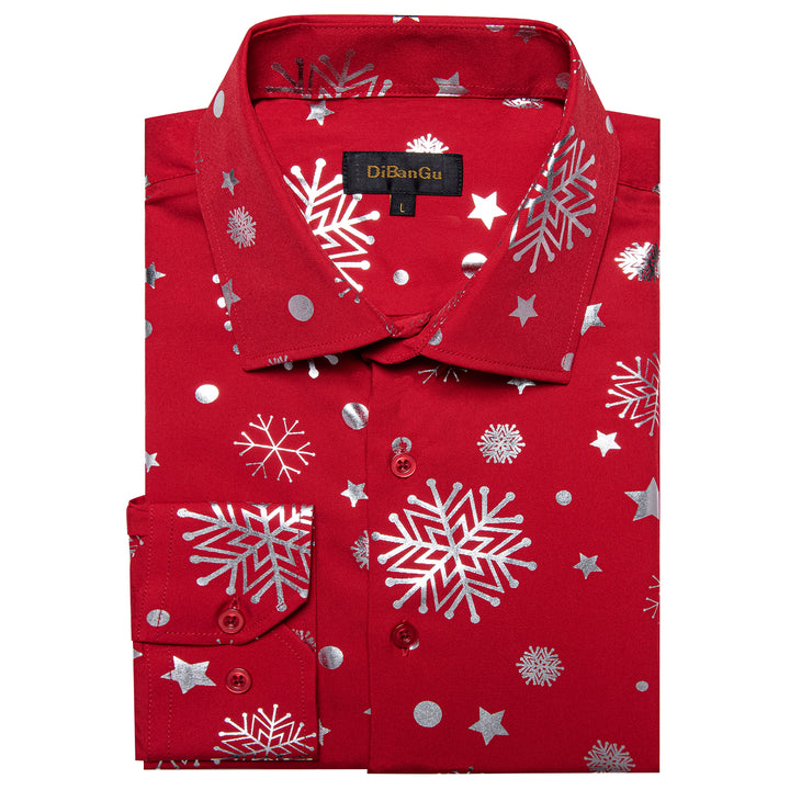 Red White Snowflakes Long Sleeve Shirt 
