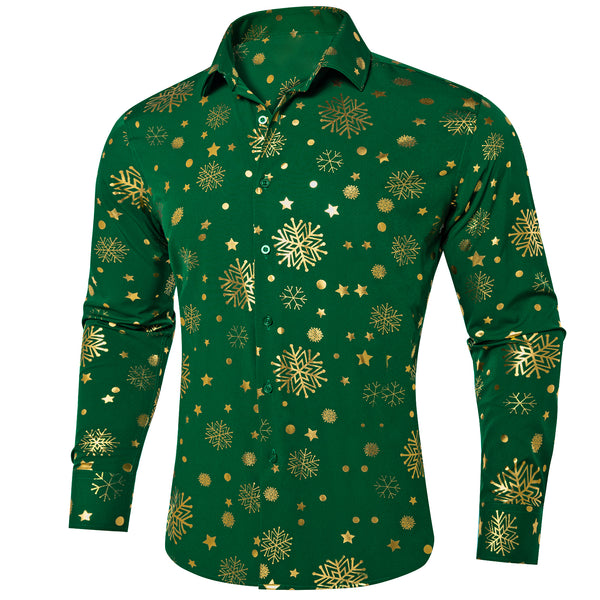 Green Gold Snowflakes Long Sleeve Shirt Christmas