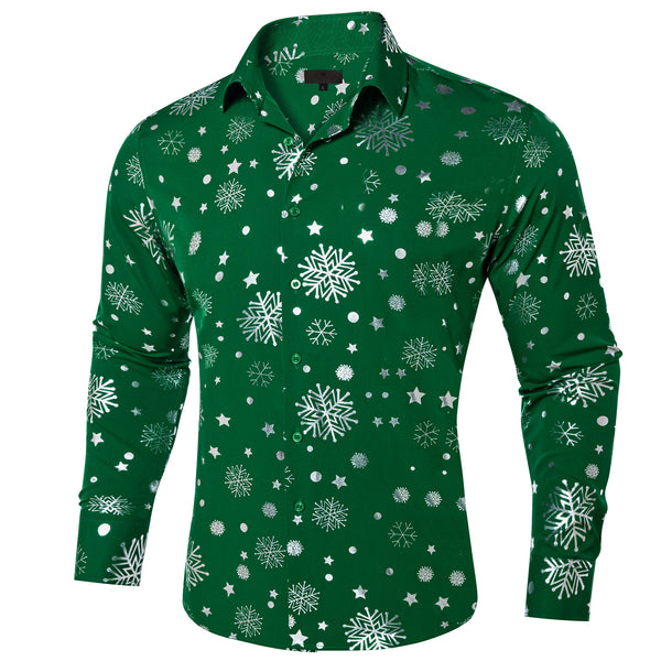 Green White Snowflakes Long Sleeve Shirt Christmas