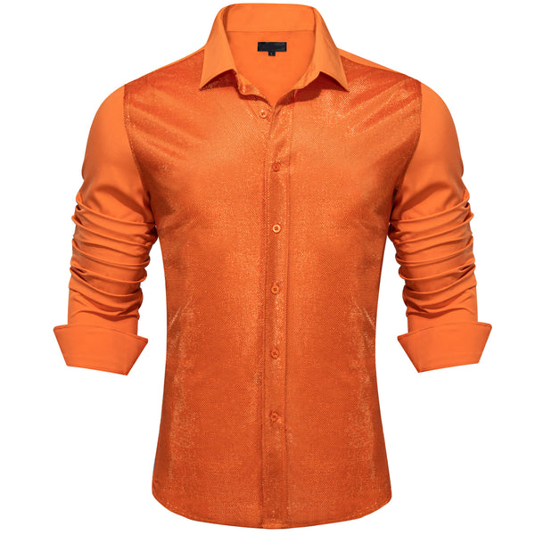 Fire Orange Solid Silk Men's Long Sleeve Shirt