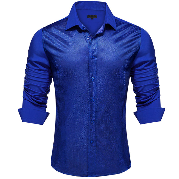 Ocean Blue Solid Silk Men's Long Sleeve Shirt