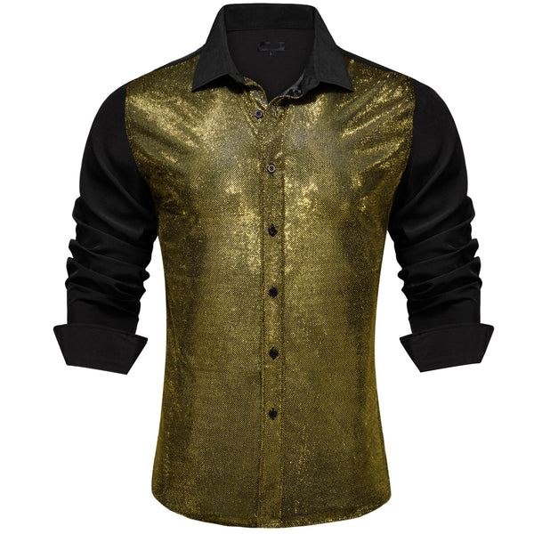 Black Silk Golden Glitter Stitching Men's Shirt