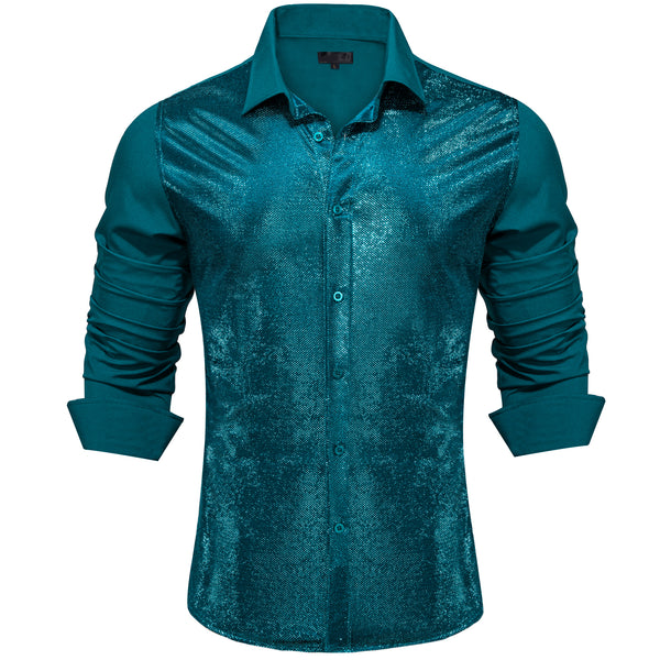 Maximum Blue Green Solid Silk Men's Long Sleeve Shirt