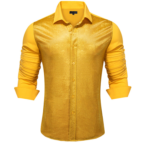 Ties2you Button Down Shirt Honey Yellow Solid Silk Men's Long Sleeve Shirt