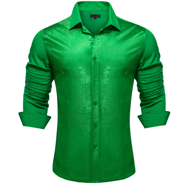 Parekeet Green Solid Silk Men's Long Sleeve Shirt