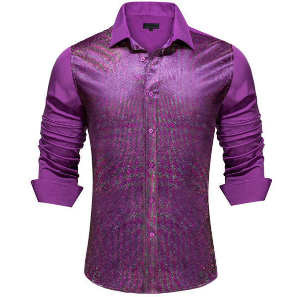 Ties2you Button Down Shirt Grape Purple Solid Silk Men's Long Sleeve Shirt