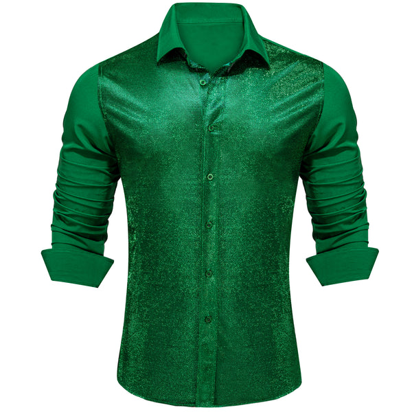 Emerald green Solid Silk Men's Long Sleeve Shirt