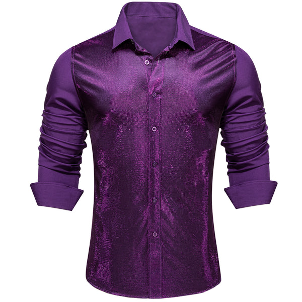 Purple Solid Silk Men's Long Sleeve Shirt