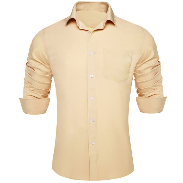 Wheat Solid Men's Silk Long Sleeve Shirt