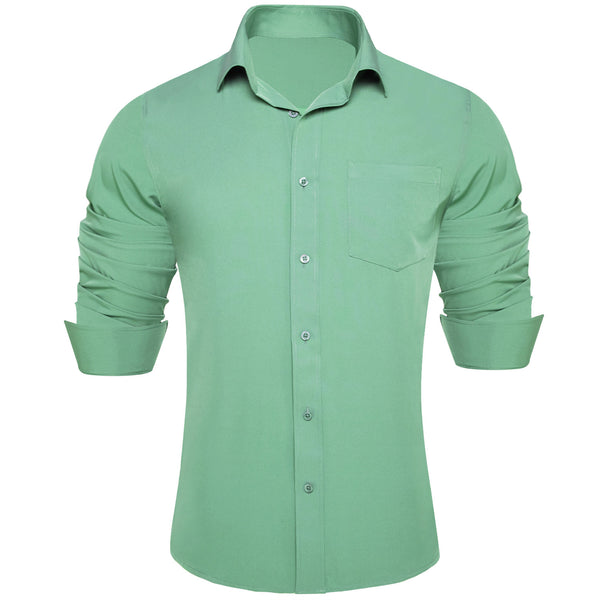 Mint Gree Solid Men's Silk Long Sleeve Shirt