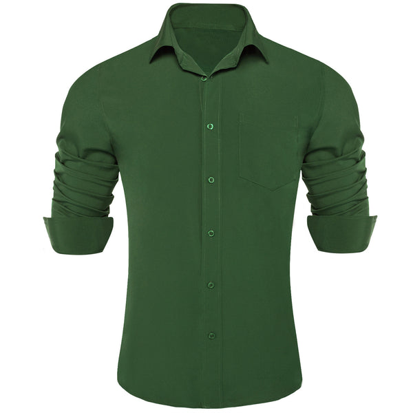 Dark Olive Green Men's Silk Shirt