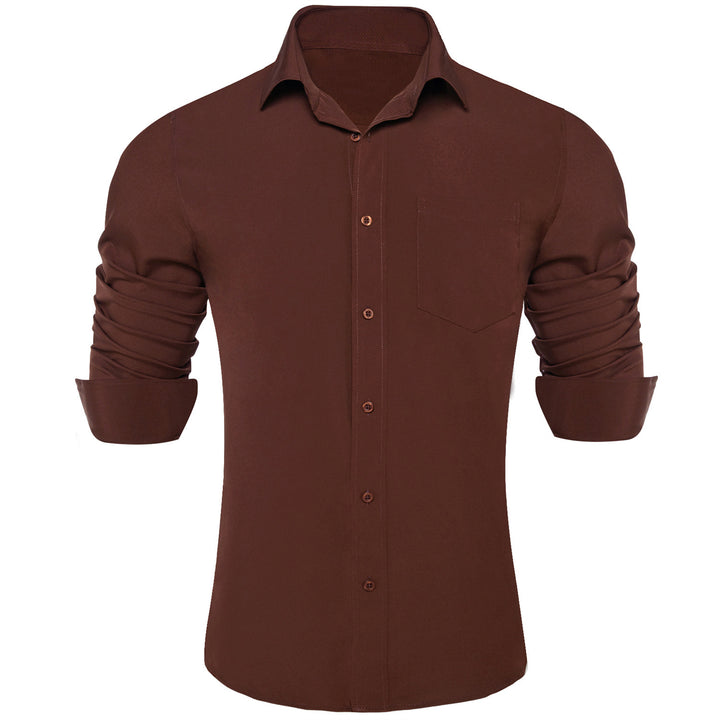 Pecan Brown Silk Men's Long Sleeve Shirt