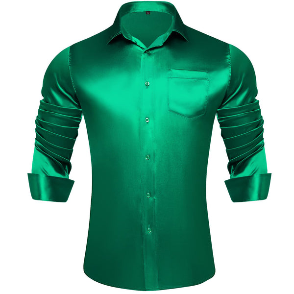 Suit Shirt Parakeet Green Solid Satin Men's Long Sleeve Shirt