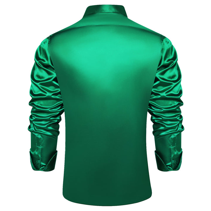 Suit Shirt Parakeet Green Solid Satin Men's Long Sleeve Shirt
