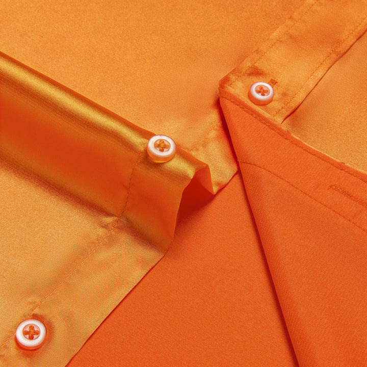 Suit Shirt Dark Orange Solid Satin Mens Silk Button Down Shirt