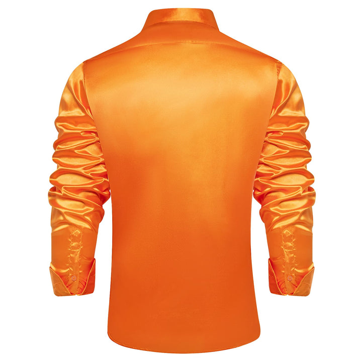 Suit Shirt Dark Orange Solid Satin Mens Silk Button Down Shirt