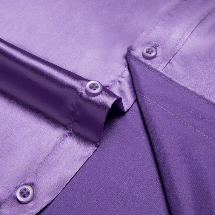  Suit Shirt Orchid Purple Solid Satin Mens Silk Button Down Shirt Media 1 of 5
