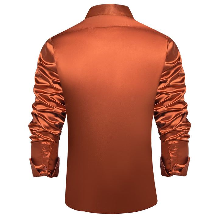  Suit Shirt Amber Orange Solid Satin Mens Silk Button Down Shirt