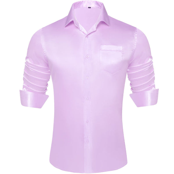 Suit Shirt Periwinkle Purple Solid Satin Mens Silk Button Down Long Sleeve Shirt