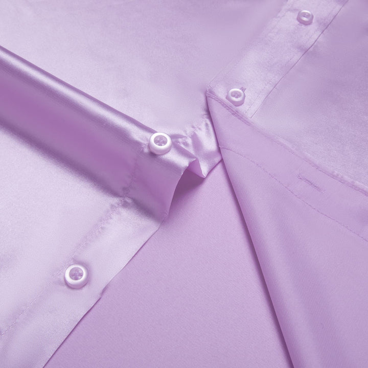 Suit Shirt Periwinkle Purple Solid Satin Mens Silk Button Down Long Sleeve Shirt