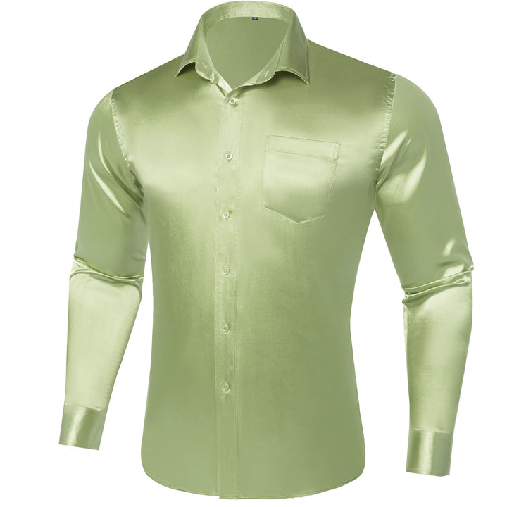 Suit Shirt Sage Green Solid Satin Mens Silk Long Sleeve Shirt