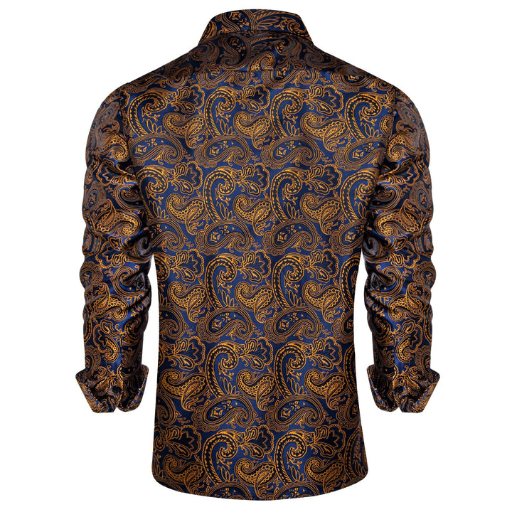 Ties2you Button Down Shirt Navy Blue Gold Paisley Dress Shirts for Men ties2you Ties2you Button Down Shirt Navy Blue Gold Paisley Dress Shirts for Men ties2you