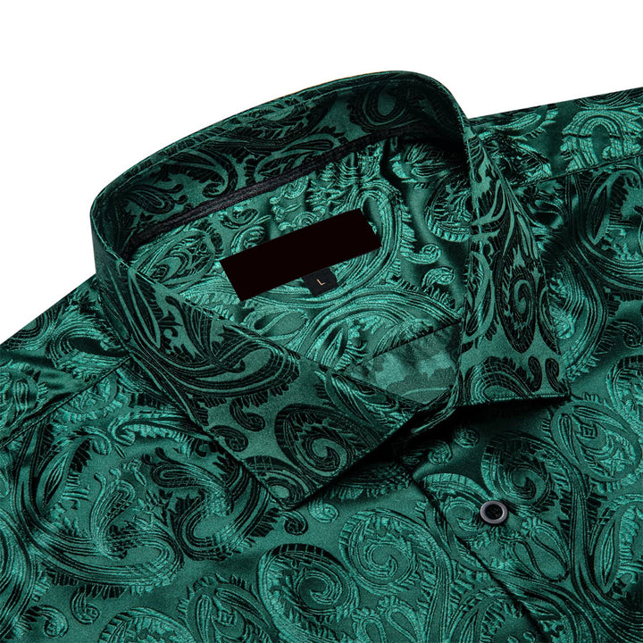Ties2you Dress Shirt Dark Green Paisley Long Sleeve Silk Formal Shirt ties2you Ties2you Dress Shirt Dark Green Paisley Long Sleeve Silk Formal Shirt ties2you