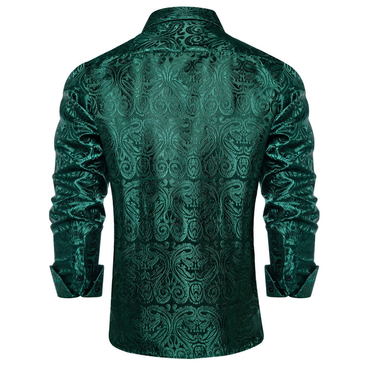 Ties2you Dress Shirt Dark Green Paisley Long Sleeve Silk Formal Shirt ties2you Ties2you Dress Shirt Dark Green Paisley Long Sleeve Silk Formal Shirt ties2you