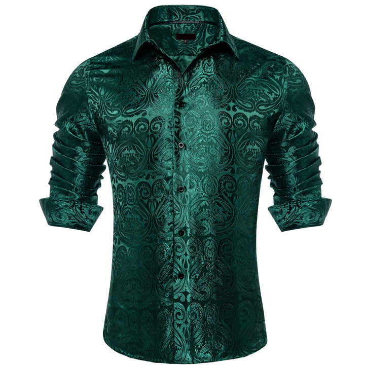 Ties2you Dress Shirt Dark Green Paisley Long Sleeve Silk Formal Shirt ties2you Ties2you Dress Shirt Dark Green Paisley Long Sleeve Silk Formal Shirt ties2you