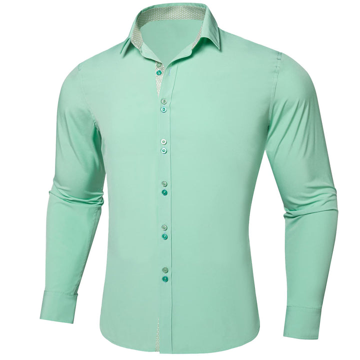 Mint Green Solid Splicing Silk Button Down Shirt