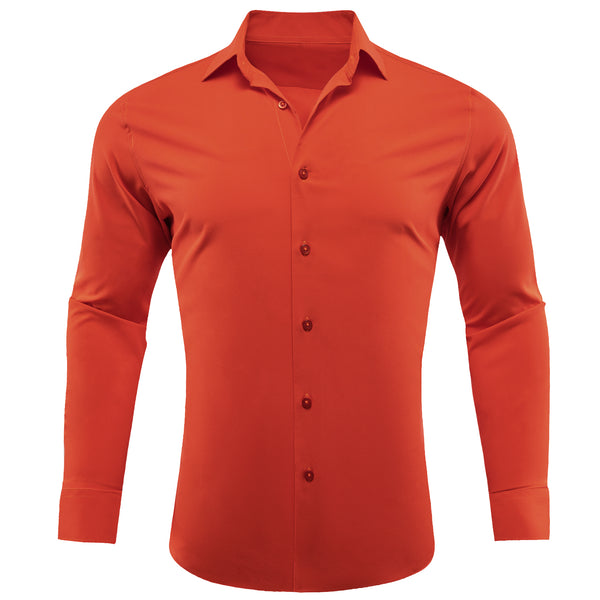 Orange Red Solid Silk Men's Long Sleeve Shirt