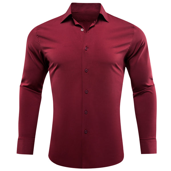 Burgundy Solid Silk Men's Long Sleeve Shirt