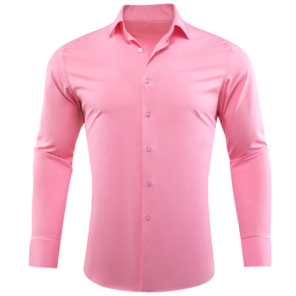 Ties2you Men's Solid Shirt Petal Pink Silk Men's Long Sleeve Shirt