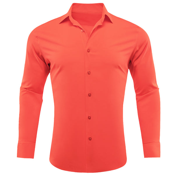 Light Orange Solid Silk Men's Long Sleeve Shirt