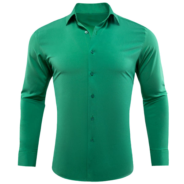 Emerald Green Solid Silk Men Long Sleeve Shirt