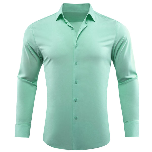 Mint Green Solid Silk Men Long Sleeve Shirt