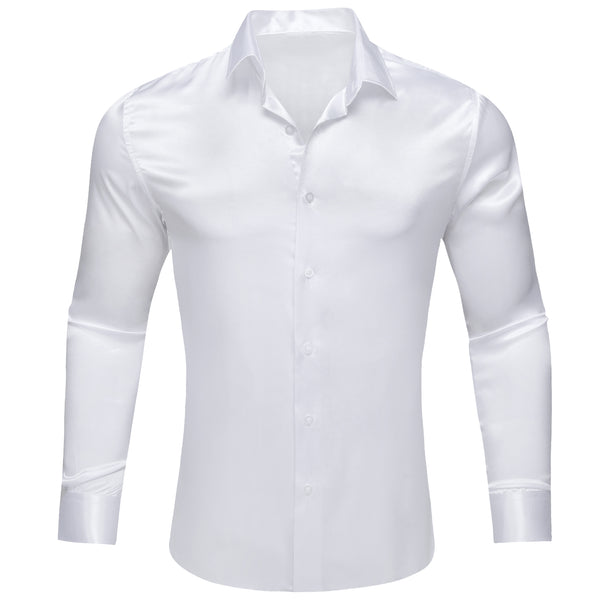 White Satin Solid Silk Men's Long Sleeve Shirt