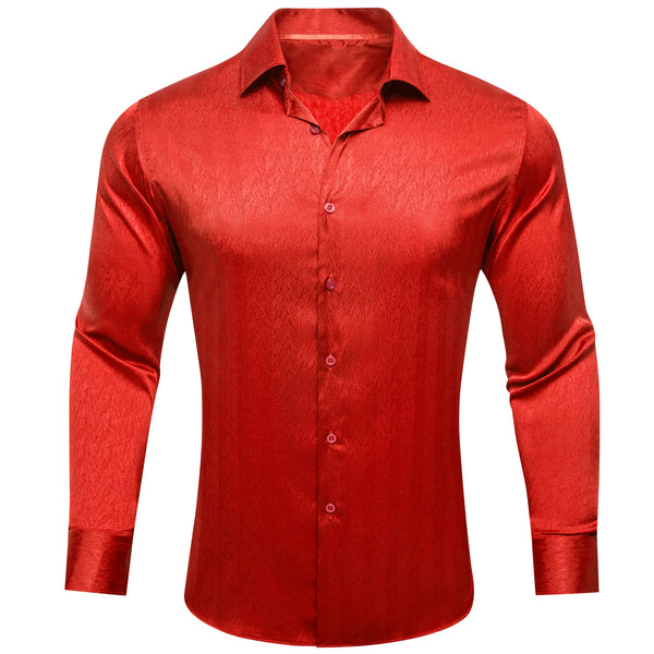 Tomato Red Novelty Silk Men's Long Sleeve Shirt