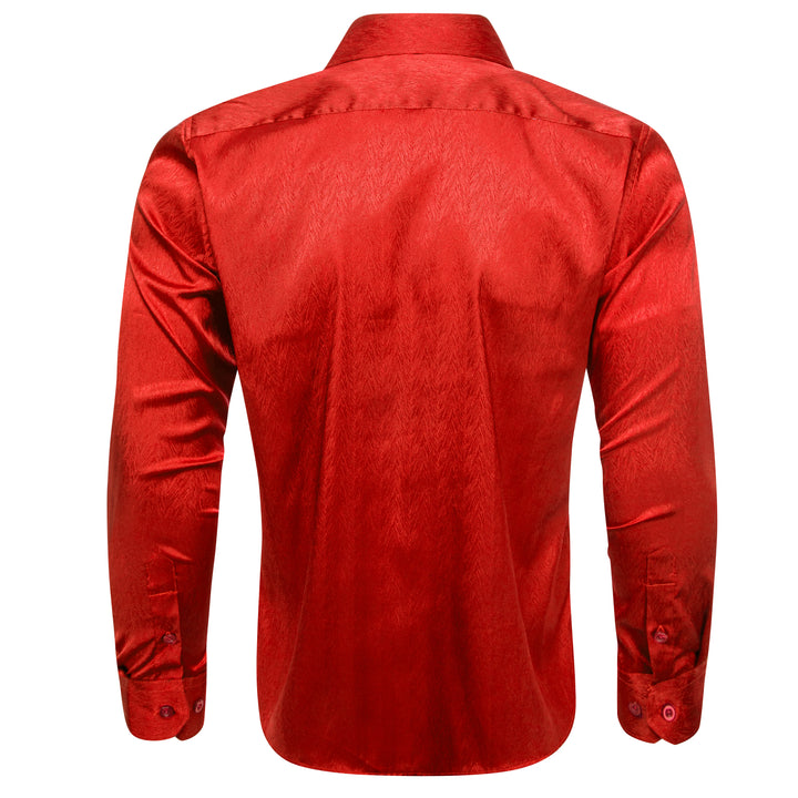 Tomato Red Novelty Silk Men's Long Sleeve Shirt
